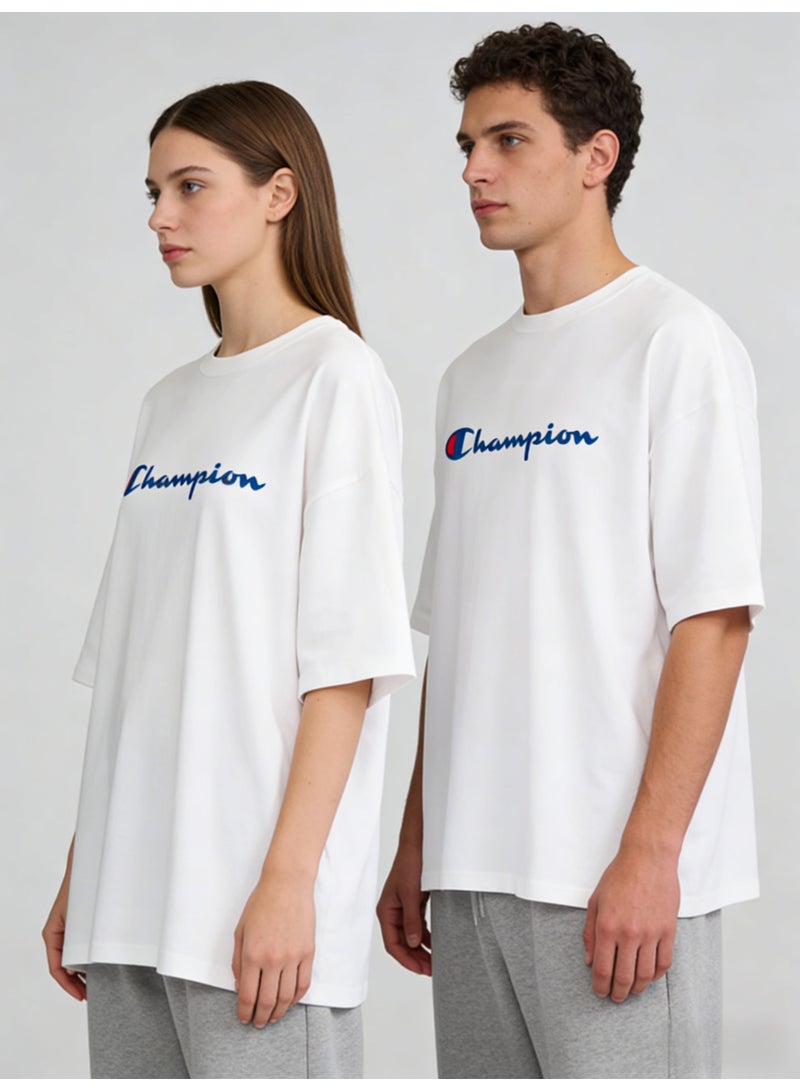 شامبيون Champion Logo White Oversized Plus Size T-Shirt - Unisex Cotton Tee for Men & Women - Image 5
