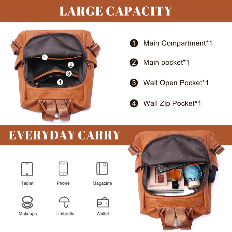 BOYATU Genuine Leather Backpack for Women: Elegant Floral Designer Purse - Small Shoulder Bag for Travel (Brown) - Image 4