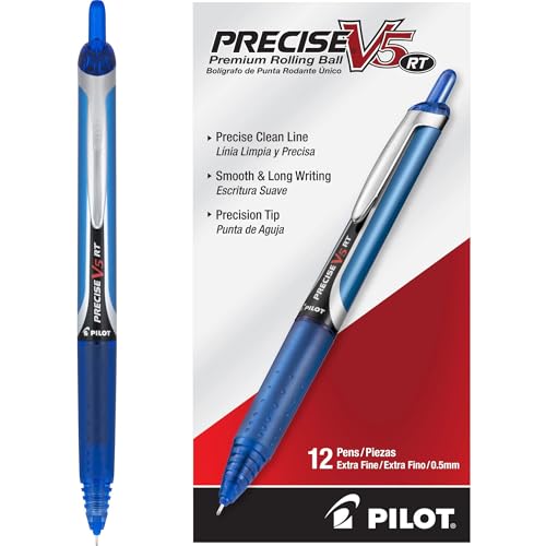 Pilot Precise V5 RT Refillable & Retractable Rollerball Pens, Extra Fine Point Pens 0.5 mm, Blue, Pack of 12 - Ideal for School, Journaling & Office Writing - Image 1