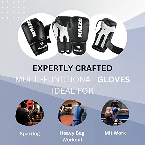 Maizo Striker Training Moulded Padding Gloves/Fighting & Kickboxing Gloves MMA/Full Wrap Around Wrist Strap Gloves for Boxing Workout,Matches & Practice for Men & Women (8oz, Black White) - Image 5
