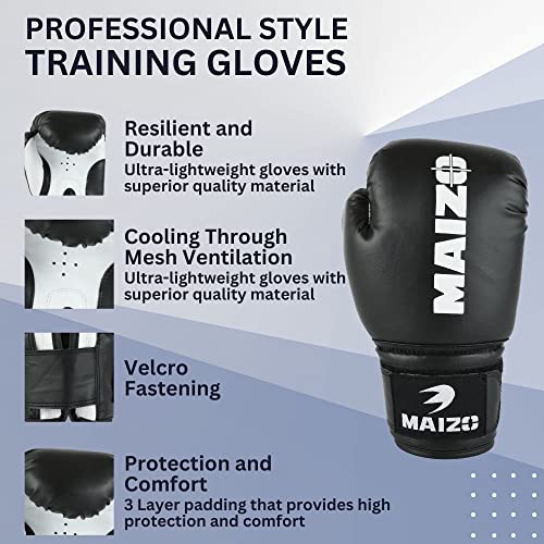 Maizo Striker Training Moulded Padding Gloves/Fighting & Kickboxing Gloves MMA/Full Wrap Around Wrist Strap Gloves for Boxing Workout,Matches & Practice for Men & Women (8oz, Black White) - Image 3