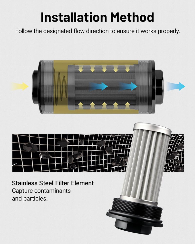 EVIL ENERGY Inline Fuel Filter 10 Micron with 6AN 8AN 10AN Adapter&Bracket Clamp 50MM Universal - Image 3
