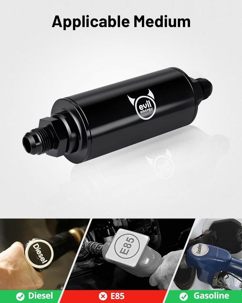 EVIL ENERGY Inline Fuel Filter 10 Micron with 6AN 8AN 10AN Adapter&Bracket Clamp 50MM Universal - Image 5