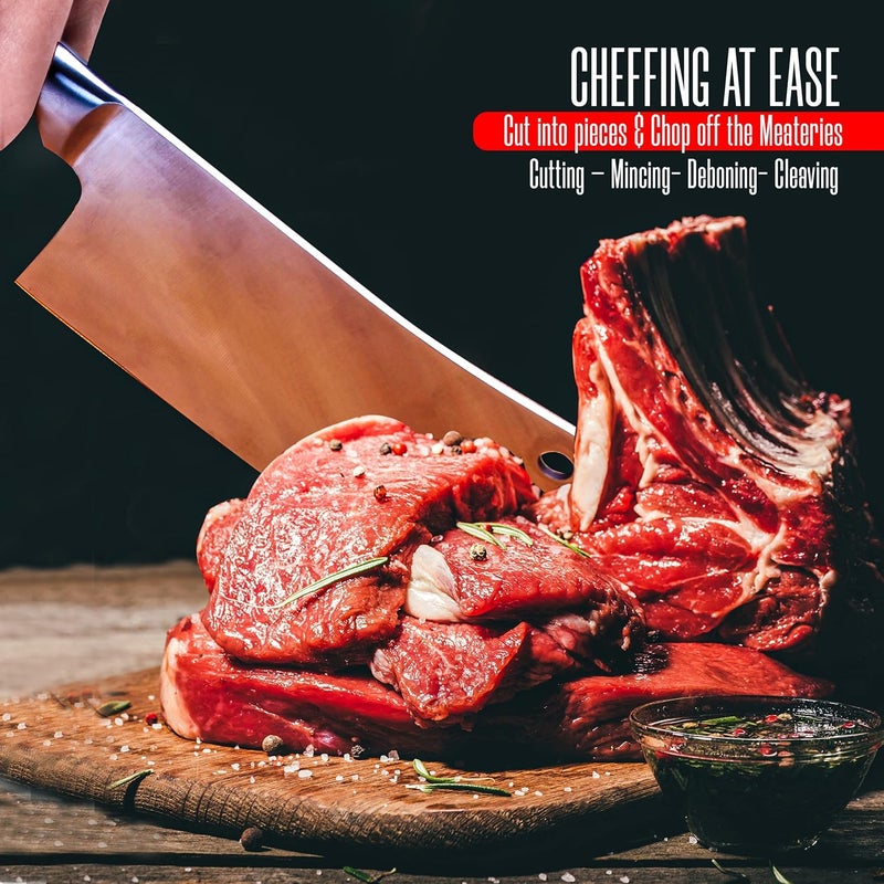 Utopia Kitchen سكين جزار 7 بوصة من الفولاذ المقاوم للصدأ للطهاة لقطع اللحم والخضروات، سكين مطبخ متعددة الاستخدامات لقطع العظام - Image 4