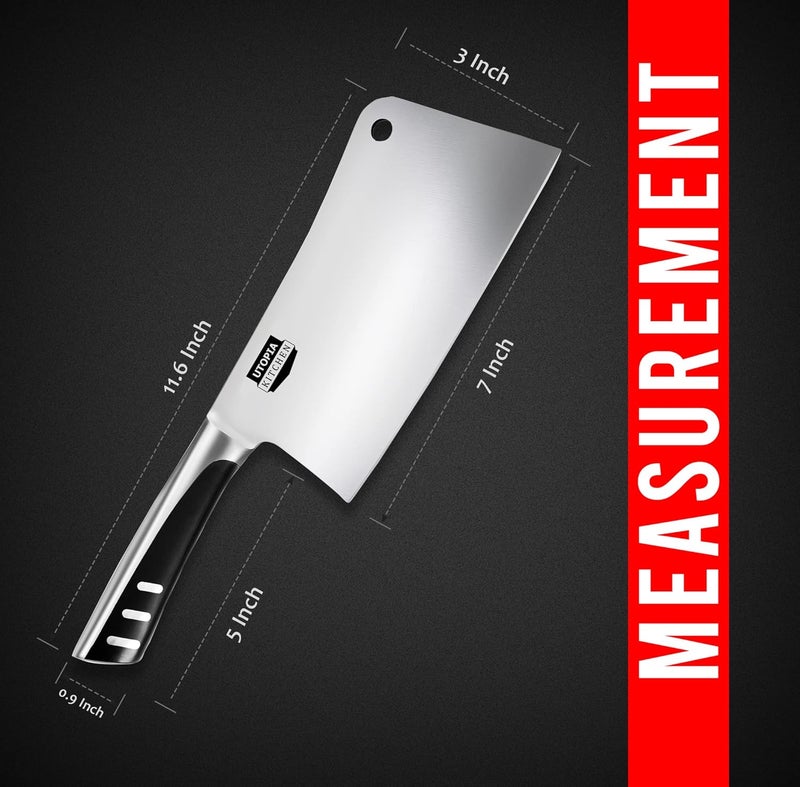 Utopia Kitchen سكين جزار 7 بوصة من الفولاذ المقاوم للصدأ للطهاة لقطع اللحم والخضروات، سكين مطبخ متعددة الاستخدامات لقطع العظام - Image 2