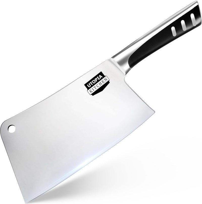 Utopia Kitchen سكين جزار 7 بوصة من الفولاذ المقاوم للصدأ للطهاة لقطع اللحم والخضروات، سكين مطبخ متعددة الاستخدامات لقطع العظام - Image 1