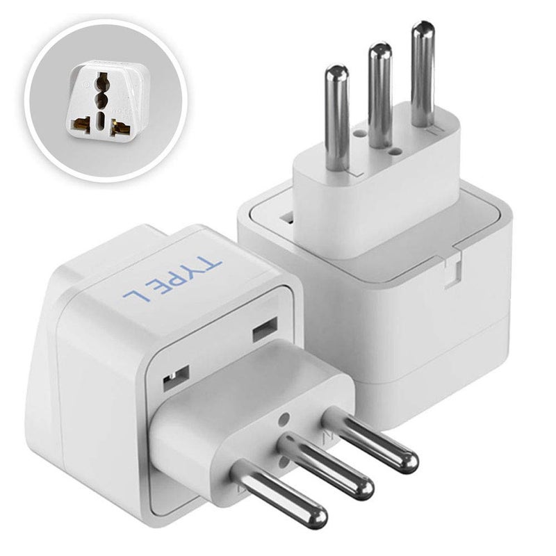 MANGO India to Italy Libya Chile  More Type L Travel Adapter Plug  CE Certified  RoHS Compliant  2 Pack GP12A2PK