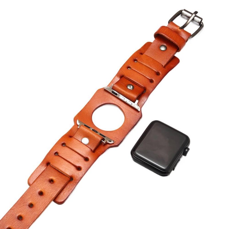 سوار ساعة ذكية سوار جلدي كلاسيكي متوافق مع Apple Watch بملاءمة قابلة للتعديل وحزام بديل للاستخدام اليومي باللون بني قابل للتعديل - NADI - Image 1