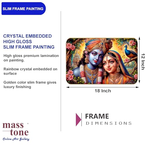 Masstone Radha Krishna Crystal Embedded High Gloss Wall Painting, Golden Slim Frame, 45x30 Cm Wall Art for Living Room, Bedroom, Office & Home Décor (HG03) - Image 4