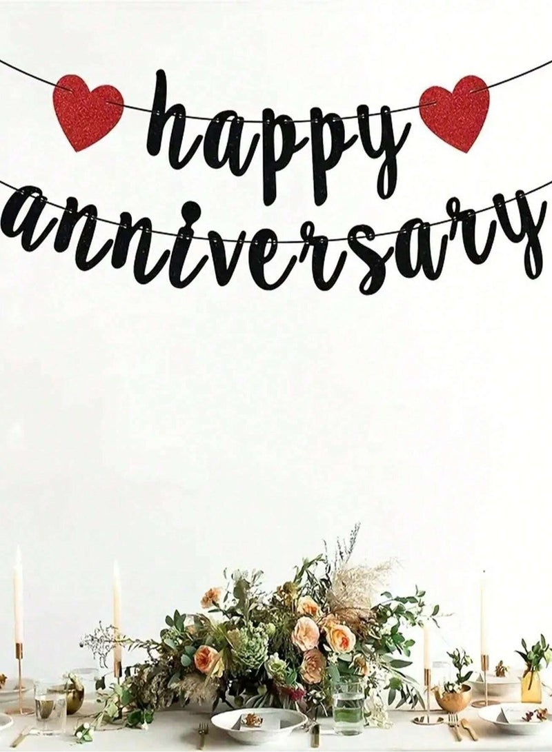 Happy Anniversary Banner Party Decorations with Hearts, 2.4m Long for Anniversary Celebration - Image 3