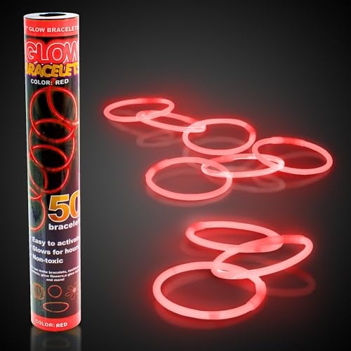 Fun Central 8 Glow Stick Bracelets Bulk 50 Pack for Halloween Parties TrickorTreat Safety Haunted Houses Parades Nighttime Celebrations Red - Image 1