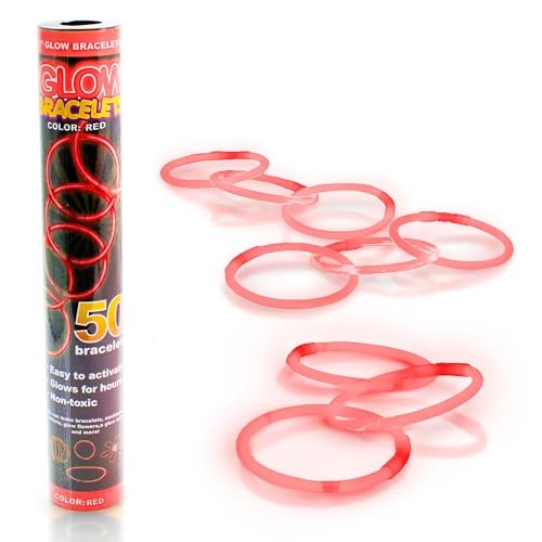 Fun Central 8 Glow Stick Bracelets Bulk 50 Pack for Halloween Parties TrickorTreat Safety Haunted Houses Parades Nighttime Celebrations Red - Image 5