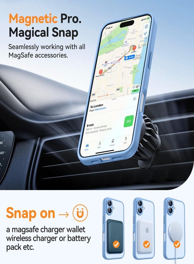 CANSHN Magnetic for iPhone 16 Case, Upgraded [Full Camera Protection] [Compatible with Magsafe] [Translucent Matte] Shockproof Protective Phone Case for iPhone 16 - Light Blue - Image 5