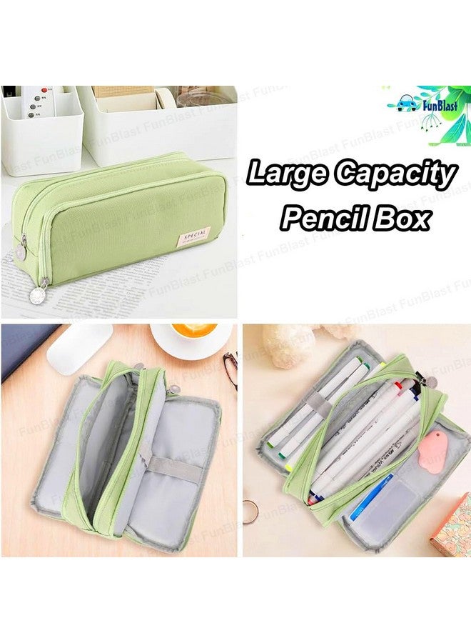 FunBlast Pencil Pouch for Girls & Boys - Large Capacity Pencil Case, Multipurpose Zipper Pencil Pouches, Aesthetic Pouch for School Kids College Students, Stationery Organizer Pouch (Sea Green) - Image 3