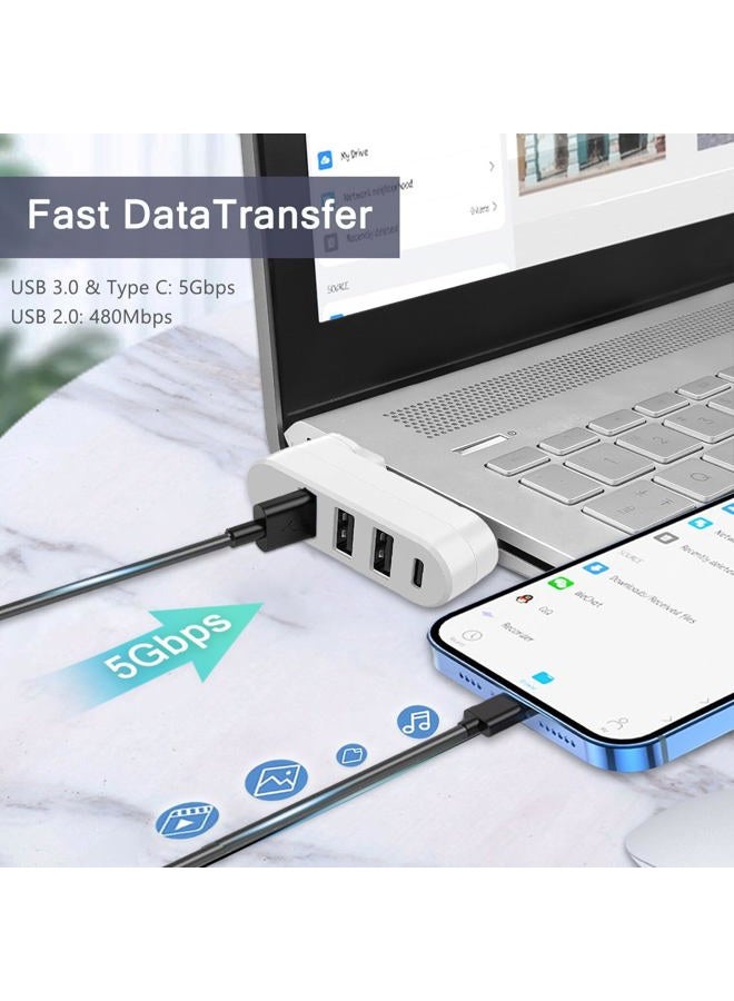 VIENON 4-Port USB 3.0 Hub [90/180 Rotatable], USB Splitter with 3 USB Ports & 1 USB C Power/Data Port, USB Extender for Laptops, Cars, iMac, MacBook Air, MacBook Pro - Image 4