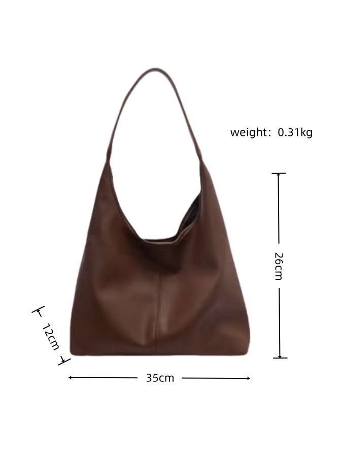 Women's shoulder bag Textured leather coffee brown texture inside with small bag daily commute - Image 2