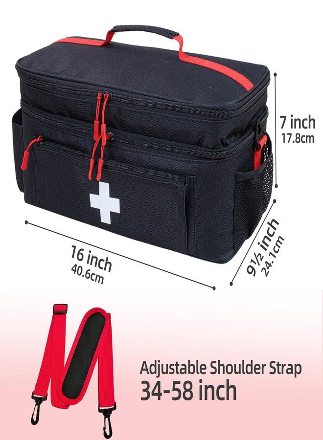 ALSLEA First Aid Bag Empty Large Medical Bag with Shoulder Strap 16”x 9.5” x 7” Medicine Organizer Travel First Aid kit Emergency Supplies Storage Bag for Car, Home, Office, Outdoor (Black) - Image 5