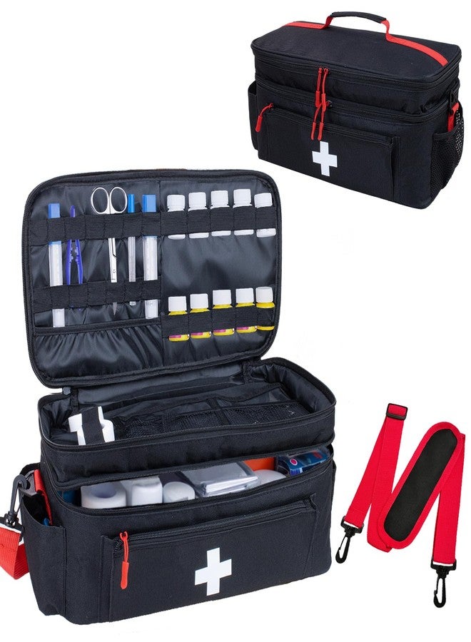 ALSLEA First Aid Bag Empty Large Medical Bag with Shoulder Strap 16”x 9.5” x 7” Medicine Organizer Travel First Aid kit Emergency Supplies Storage Bag for Car, Home, Office, Outdoor (Black) - Image 1