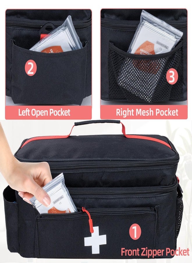ALSLEA First Aid Bag Empty Large Medical Bag with Shoulder Strap 16”x 9.5” x 7” Medicine Organizer Travel First Aid kit Emergency Supplies Storage Bag for Car, Home, Office, Outdoor (Black) - Image 4