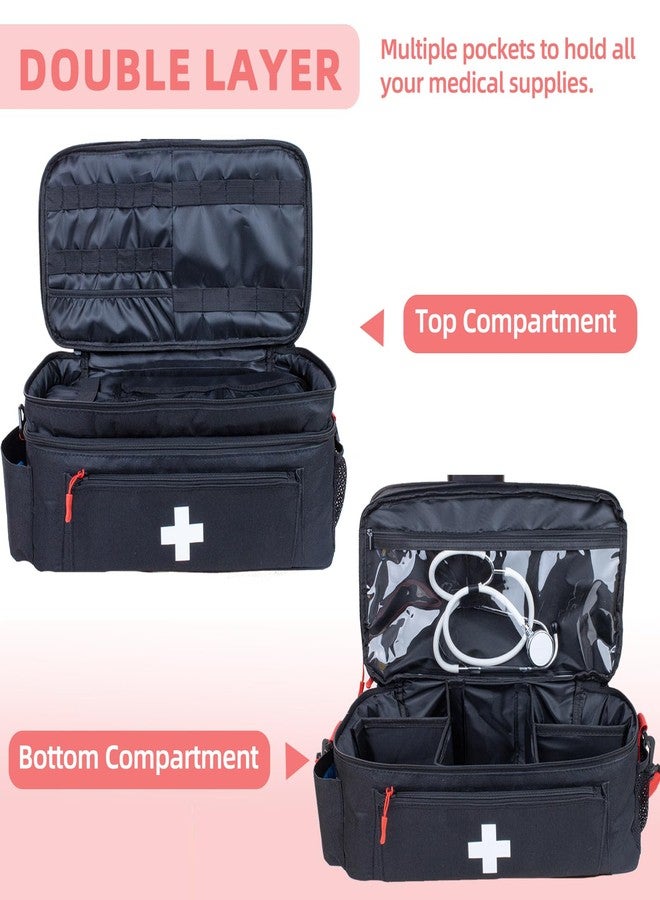 ALSLEA First Aid Bag Empty Large Medical Bag with Shoulder Strap 16”x 9.5” x 7” Medicine Organizer Travel First Aid kit Emergency Supplies Storage Bag for Car, Home, Office, Outdoor (Black) - Image 2