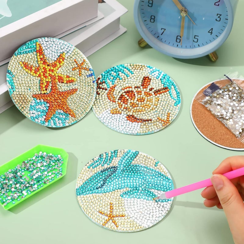 Retailio 8Piece Ocean Diamond Art Coaster Kit DIY NonSlip Craft Set with Holder Perfect Art Supplies for Adults Creative Christmas Gifts - Image 2