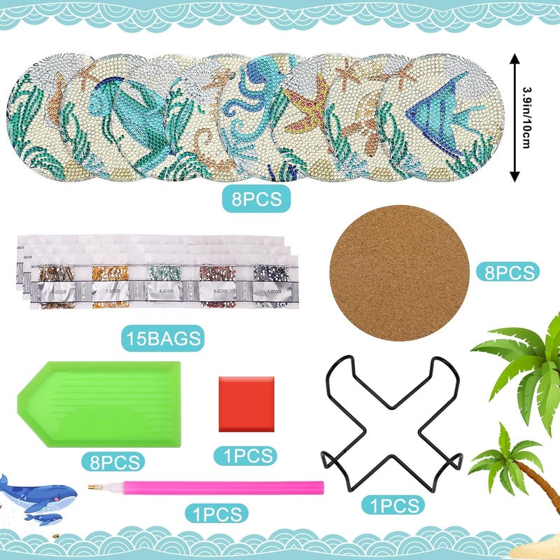 Retailio 8Piece Ocean Diamond Art Coaster Kit DIY NonSlip Craft Set with Holder Perfect Art Supplies for Adults Creative Christmas Gifts - Image 5