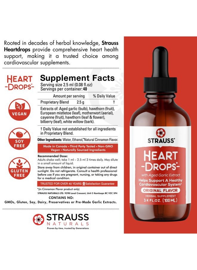 Strauss Heartdrops - Strauss Naturals Heart Drops – Natural Mistletoe & Aged Garlic Extract Heart Health Supplement – Helps Maintain Healthy Cardiovascular System – Vegan & Non-GMO – 100 ml Bottle - Image 1