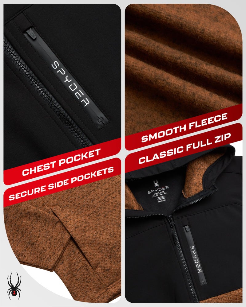 Spyder Mens Fleece Jacket - Lightweight Cozy Full Zip Hooded Jackets for Men - Soft Performance Fleece Hiking Outdoor Jacket, Size Large, Wheat Brown - Image 5