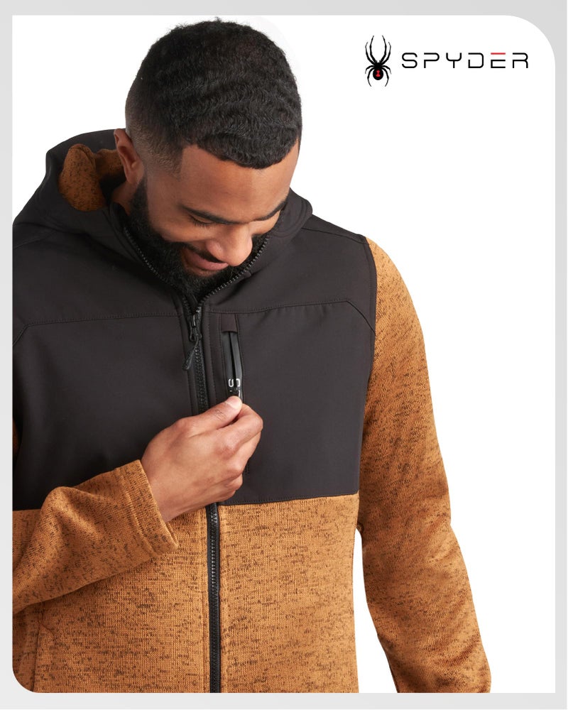 Spyder Mens Fleece Jacket - Lightweight Cozy Full Zip Hooded Jackets for Men - Soft Performance Fleece Hiking Outdoor Jacket, Size Large, Wheat Brown - Image 3