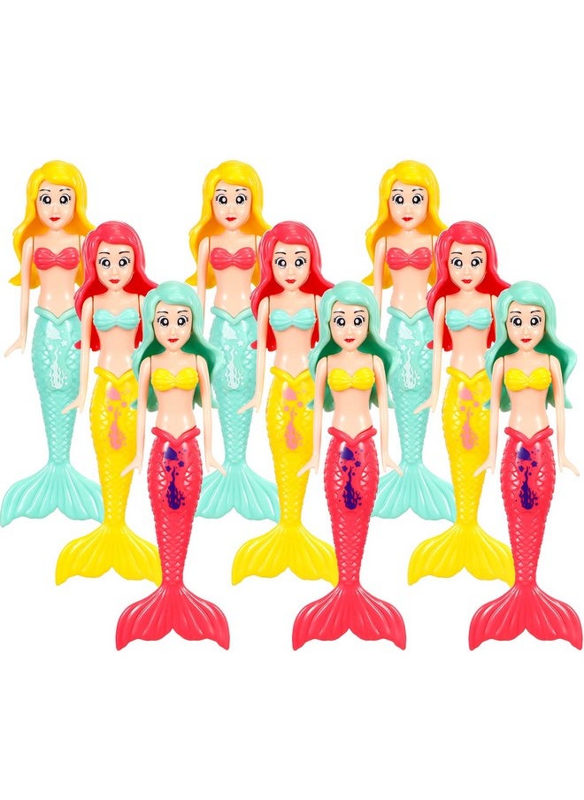 Cindeer - 9 Pcs Mermaid Dolls Dive Mermaids Dive Toys Mermaid Bath Toys Mermaid Pool Toys For Girls Boys Bathtub Swimming Summer Beach Water Toys Birthday Party Gifts Supplies 3 Colors - Image 1