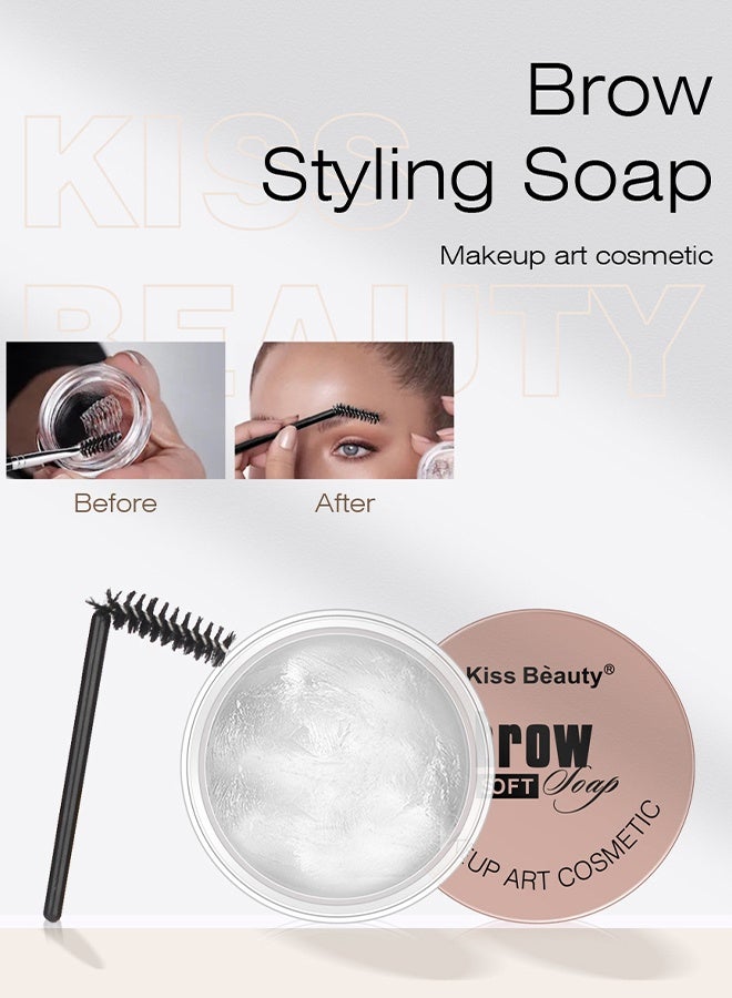 Kiss Beauty Brow Soft Soap, 3D Brows Styling Soap, Transparent Long-lasting Waterproof Eyebrow Shaping Gel Eyebrow Styling Pomade with Eyebrow Brushes for Natural Eyebrows - Image 4