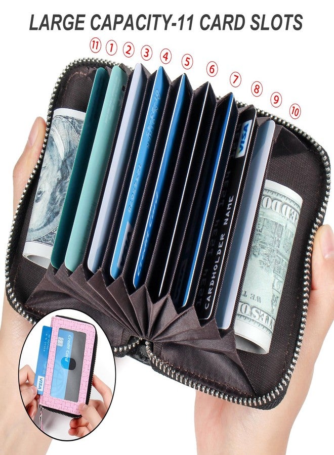 EcoVision Credit Card Holder RFID Card Case Wallet, Small Accordion Zipper Card Case Holder, Card Organizer Case for Women Men, Woven Pattern Pink, Minimalist - Image 3