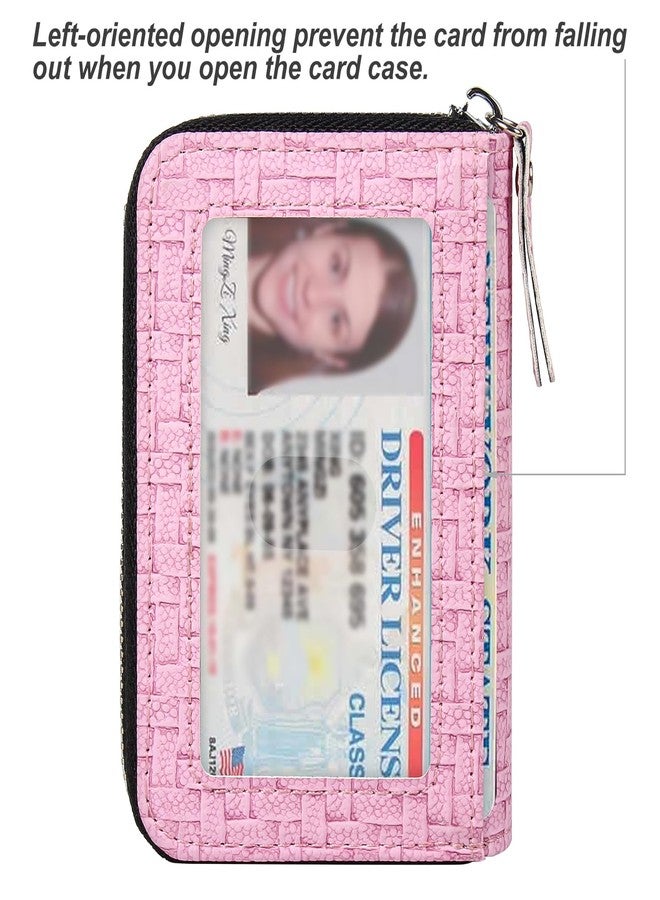 EcoVision Credit Card Holder RFID Card Case Wallet, Small Accordion Zipper Card Case Holder, Card Organizer Case for Women Men, Woven Pattern Pink, Minimalist - Image 2