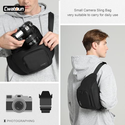 Cwatcun Waterproof Camera Waist Bag Compact Camera Case, Lightweight Portable Fanny Pack, Daily Carry Storage Case Crossbody Bag for Canon, Nikon, Sony, Fuji DSLR/SLR/Mirrorless Camera, Lens, Black - Image 5