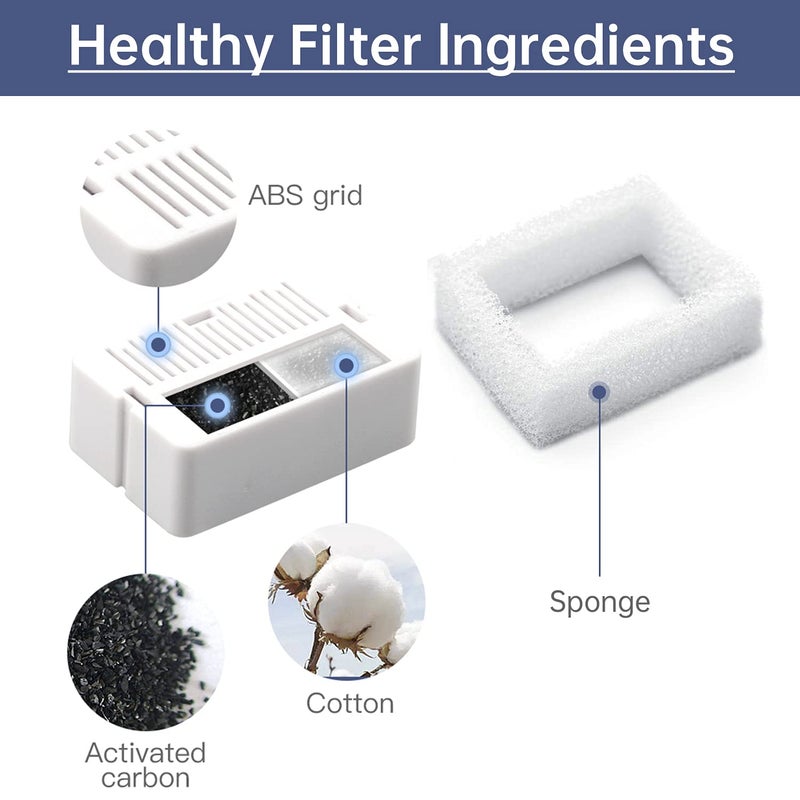 KANCHOU Cat Water Fountain Replacement Filter, 8 Pack Cat Fountain Carbon Filters and 2 Pack Foam Filters for Ceramic Pet Drinking Fountain and Stainless Steel Pet Water Fountain (8+2 Pack) - Image 3