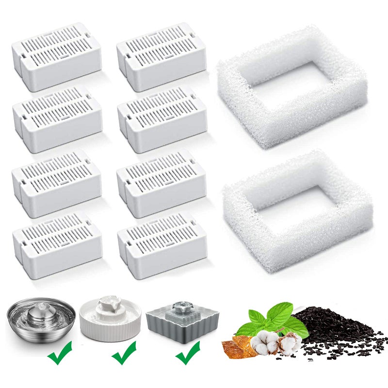 KANCHOU Cat Water Fountain Replacement Filter, 8 Pack Cat Fountain Carbon Filters and 2 Pack Foam Filters for Ceramic Pet Drinking Fountain and Stainless Steel Pet Water Fountain (8+2 Pack) - Image 1