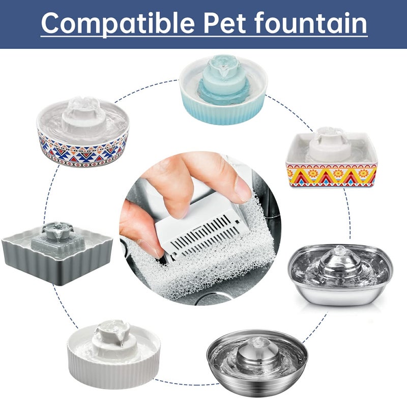 KANCHOU Cat Water Fountain Replacement Filter, 8 Pack Cat Fountain Carbon Filters and 2 Pack Foam Filters for Ceramic Pet Drinking Fountain and Stainless Steel Pet Water Fountain (8+2 Pack) - Image 2