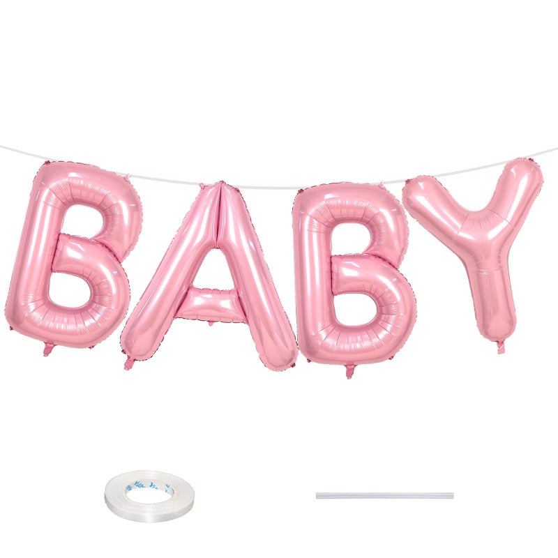 Biapian 40 Inch Baby Letter Balloons, Giant Light Pink Baby Balloons, 4 Pcs Big Pastel Pink Foil Large Aluminum Balloon for Girls Women Birthday, Baby Shower, Wedding, Gender Reveal Party Decoration - Image 1