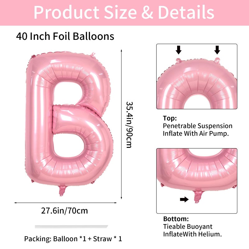 Biapian 40 Inch Baby Letter Balloons, Giant Light Pink Baby Balloons, 4 Pcs Big Pastel Pink Foil Large Aluminum Balloon for Girls Women Birthday, Baby Shower, Wedding, Gender Reveal Party Decoration - Image 2