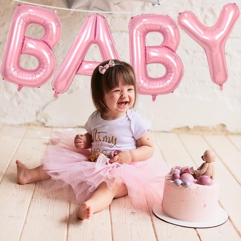 Biapian 40 Inch Baby Letter Balloons, Giant Light Pink Baby Balloons, 4 Pcs Big Pastel Pink Foil Large Aluminum Balloon for Girls Women Birthday, Baby Shower, Wedding, Gender Reveal Party Decoration - Image 4