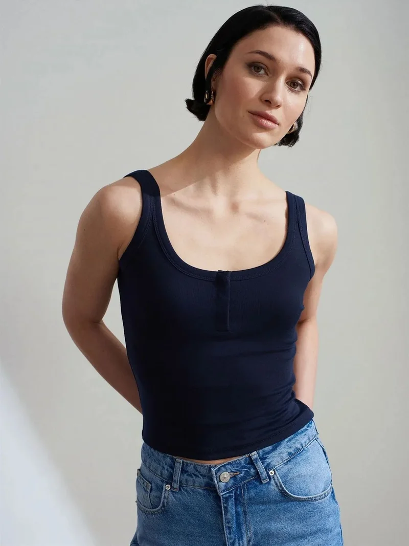 Dilvin DILVIN Ribbed Crop Cami Blouse
