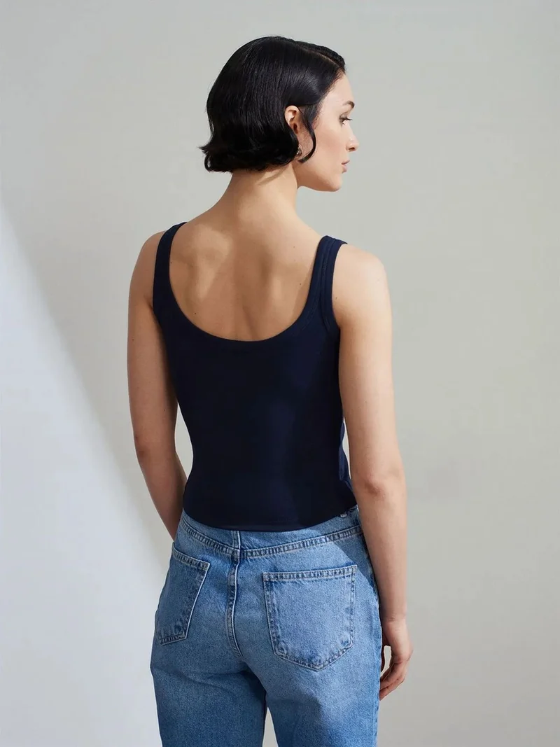 Dilvin DILVIN Ribbed Crop Cami Blouse