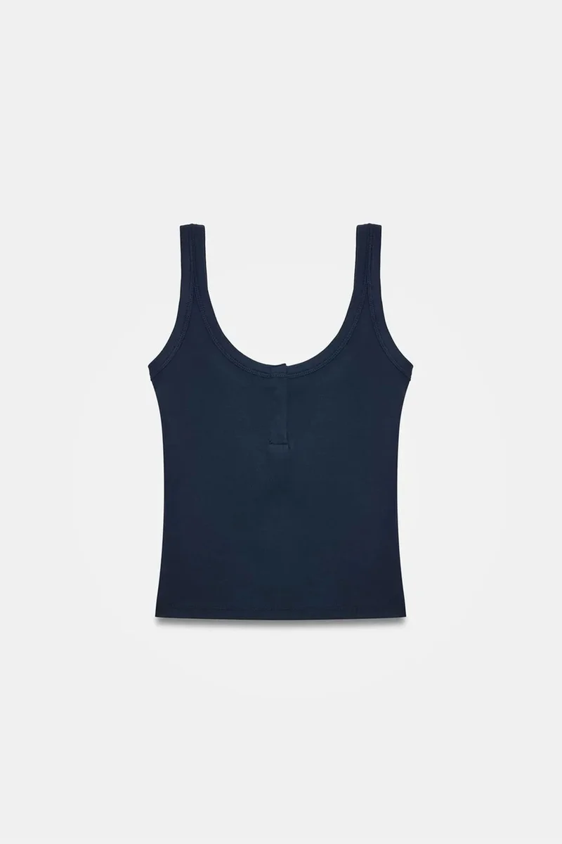 Dilvin Navy Blue DILVIN Ribbed Crop Cami Blouse for Women | Best Price UAE
