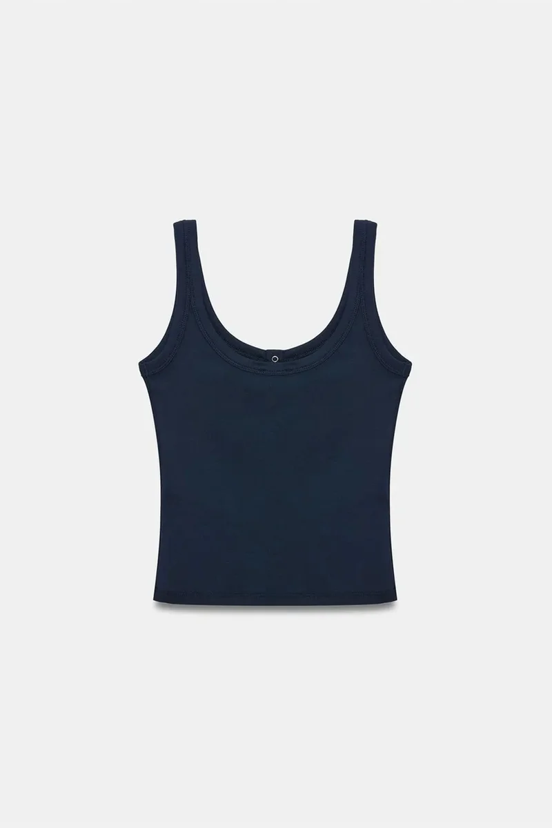 Dilvin Navy Blue DILVIN Ribbed Crop Cami Blouse for Women | Best Price UAE