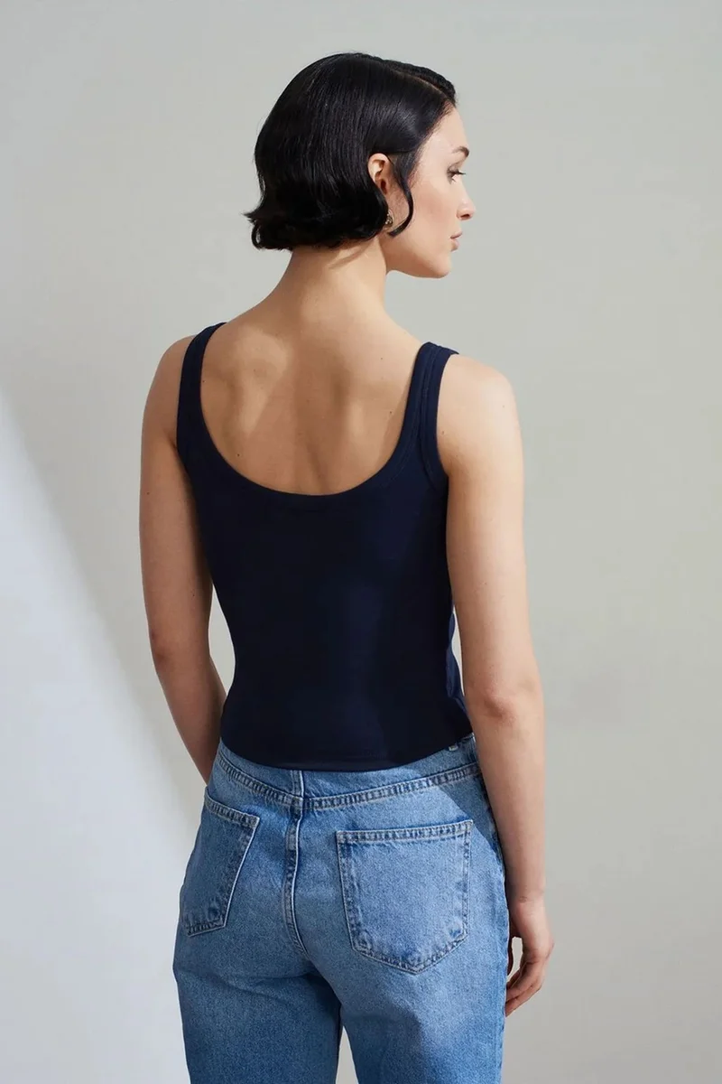 Dilvin Navy Blue DILVIN Ribbed Crop Cami Blouse for Women | Best Price UAE