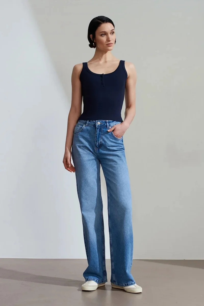 Dilvin Navy Blue DILVIN Ribbed Crop Cami Blouse for Women | Best Price UAE