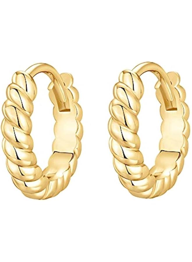PAVOI 14K Gold Plated 925 Sterling Silver Post Twisted Huggie Earring | Women's Mini Hoop Earrings - Image 3