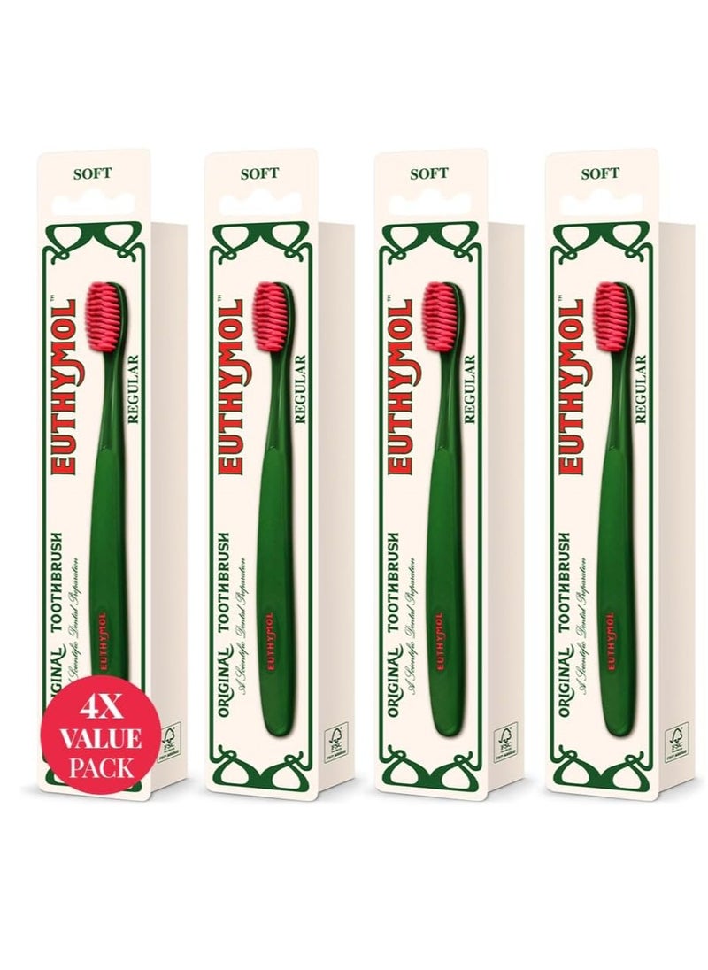 Regular Toothbrush, Soft Bristle, Triple Curve Ergonomic Manual Toothbrush (4 Pack)
