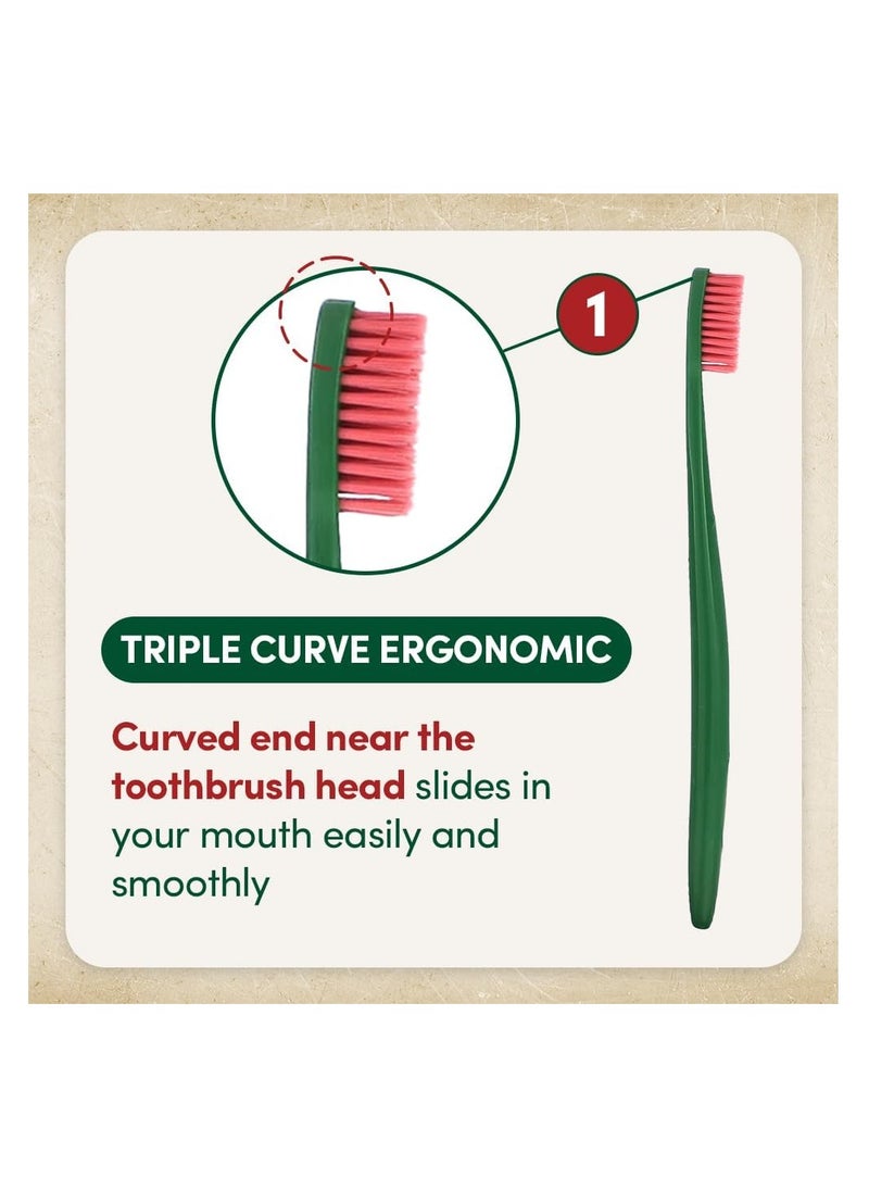 Regular Toothbrush, Soft Bristle, Triple Curve Ergonomic Manual Toothbrush (4 Pack)