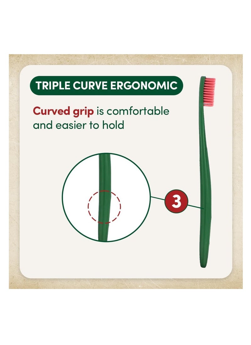 Regular Toothbrush, Soft Bristle, Triple Curve Ergonomic Manual Toothbrush (4 Pack)